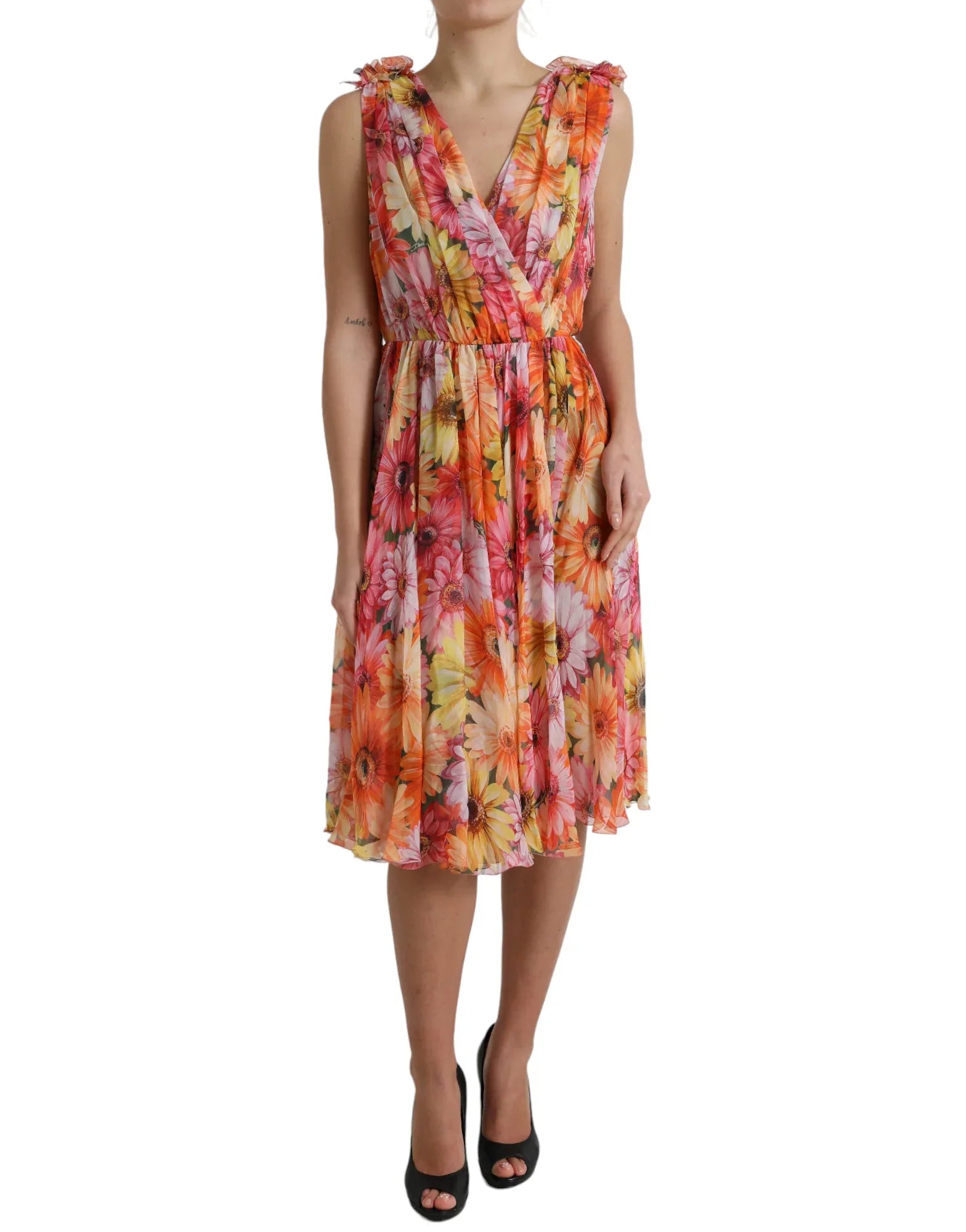 Dolce & Gabbana Multicolor Sunflower Print Silk Midi Dress - Zeiniez