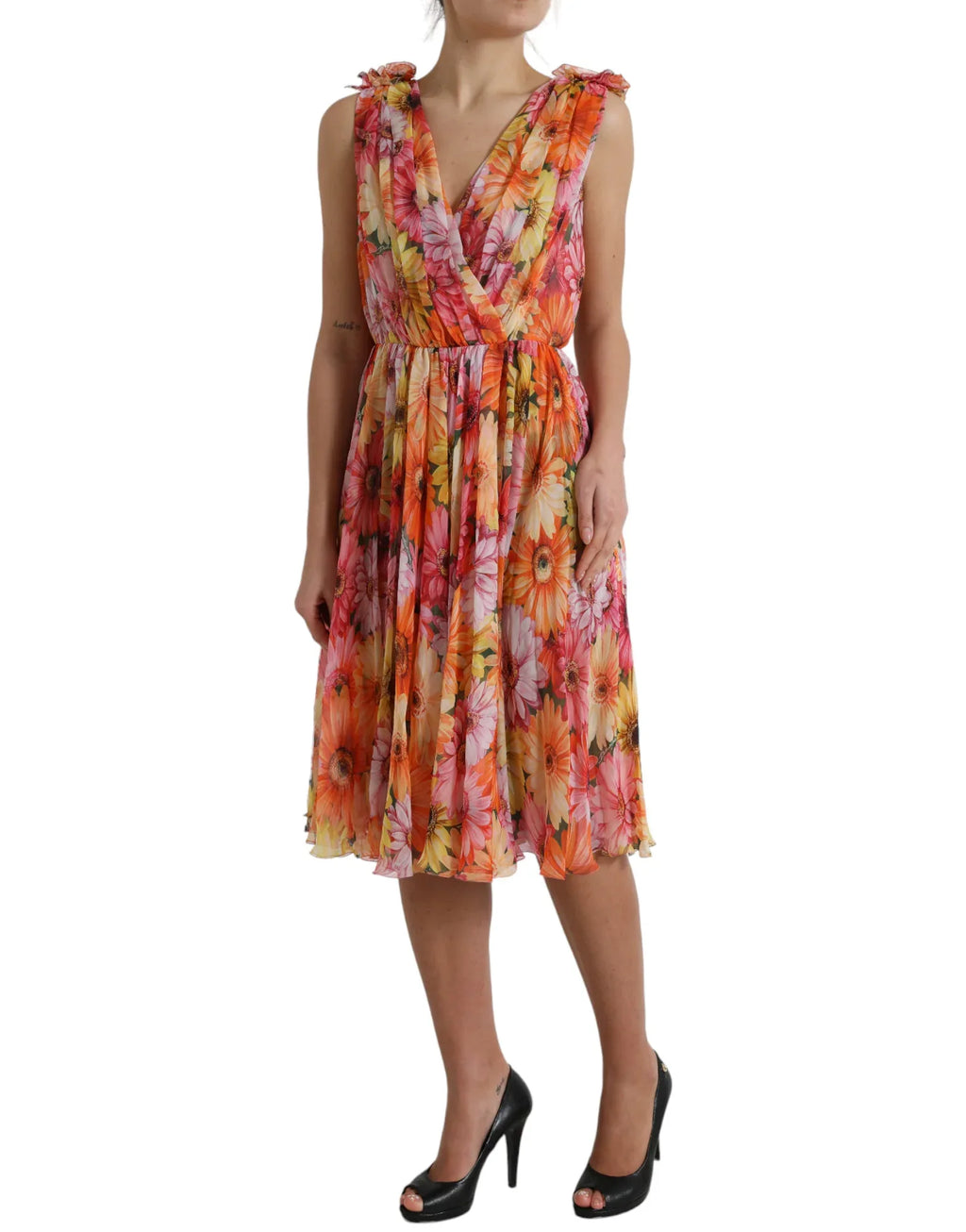Dolce & Gabbana Multicolor Sunflower Print Silk Midi Dress - Zeiniez