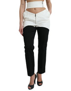 Dolce & Gabbana Black White Cotton Cut Out Waist Tapered Pants - Zeiniez
