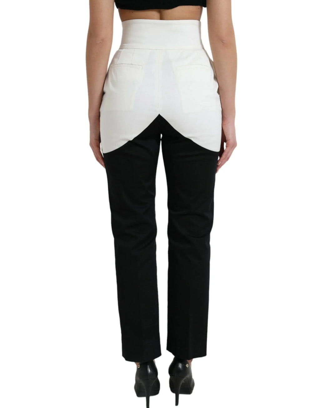 Dolce & Gabbana Black White Cotton Cut Out Waist Tapered Pants - Zeiniez