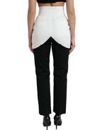 Dolce & Gabbana Black White Cotton Cut Out Waist Tapered Pants - Zeiniez
