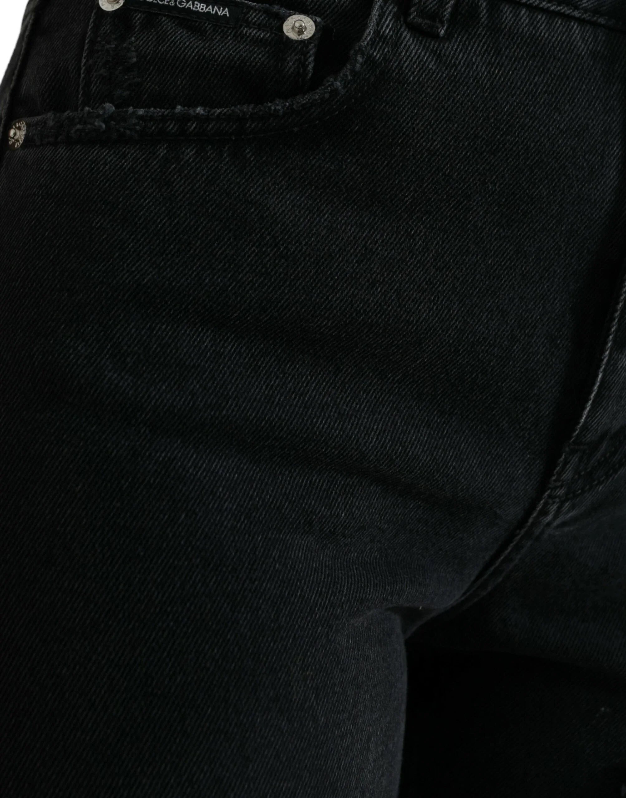 Dolce & Gabbana Black Cotton High Waist Tattered Denim Jeans - Zeiniez