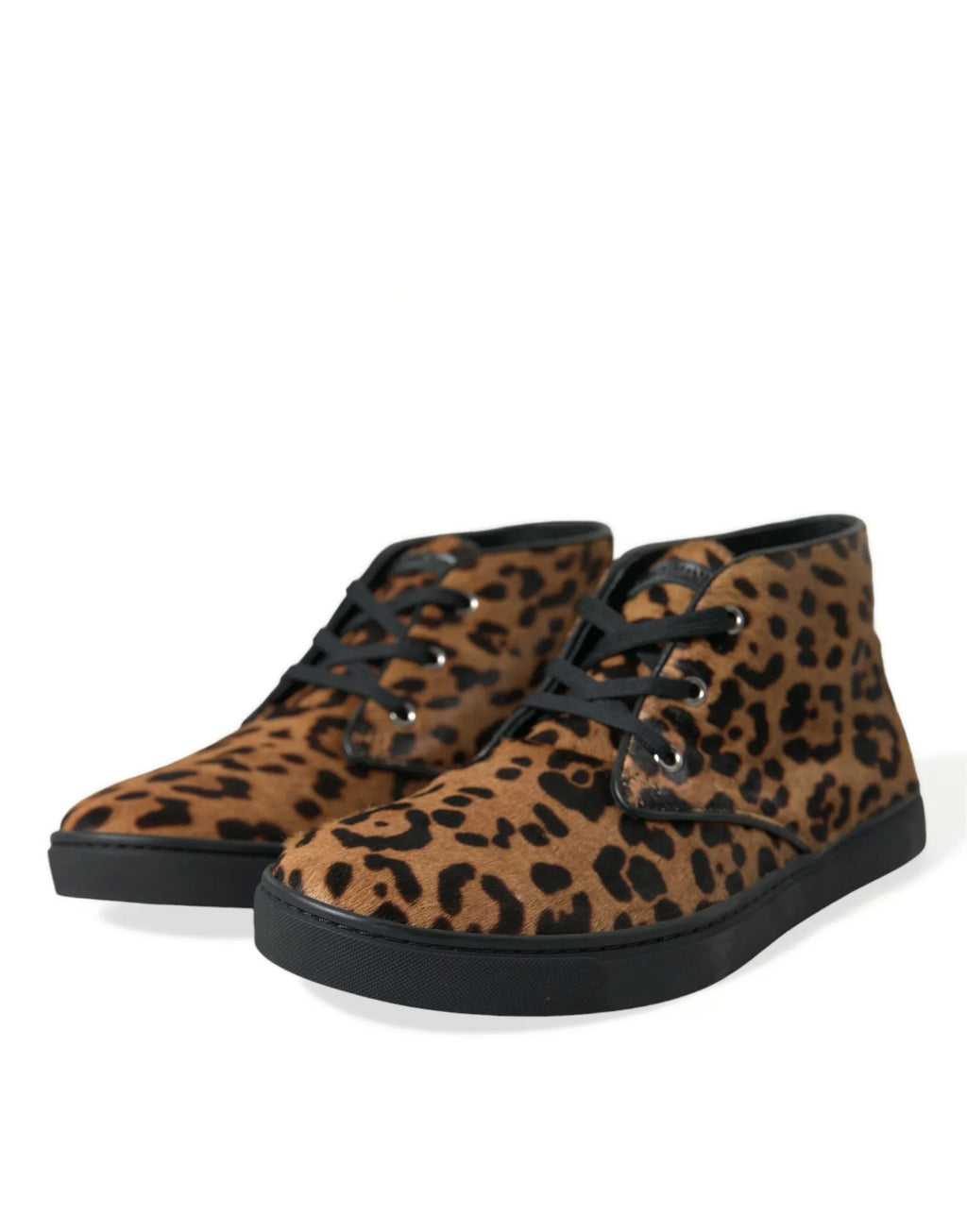 Dolce & Gabbana Brown Leopard Pony Hair Leather Sneakers Shoes - Zeiniez