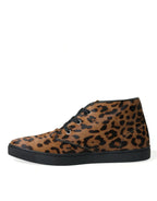 Dolce & Gabbana Brown Leopard Pony Hair Leather Sneakers Shoes - Zeiniez