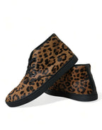 Dolce & Gabbana Brown Leopard Pony Hair Leather Sneakers Shoes - Zeiniez