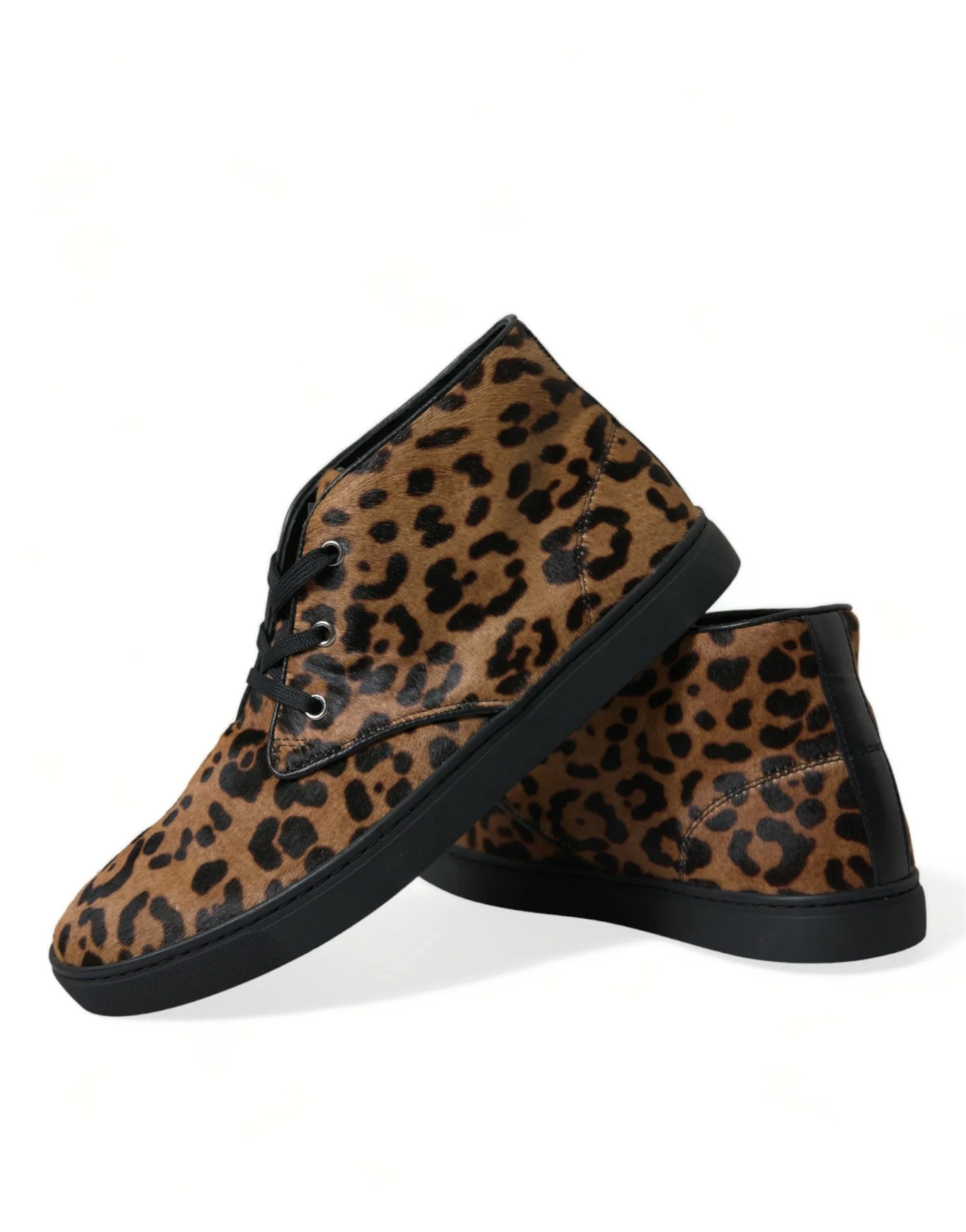 Dolce & Gabbana Brown Leopard Pony Hair Leather Sneakers Shoes - Zeiniez