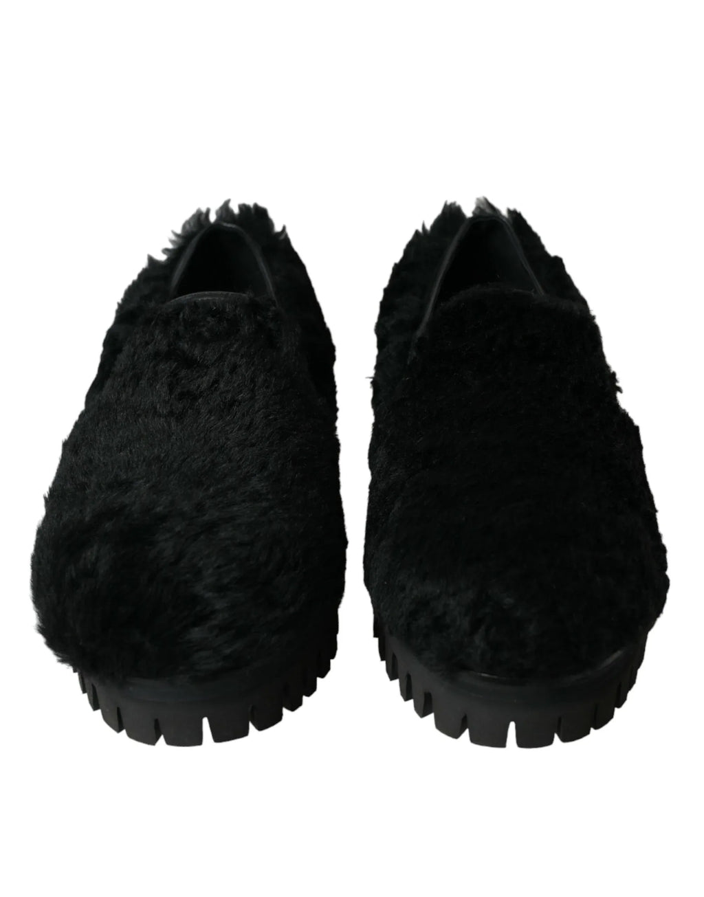 Dolce & Gabbana Black Fur Leather Slippers Dress Shoes - Zeiniez