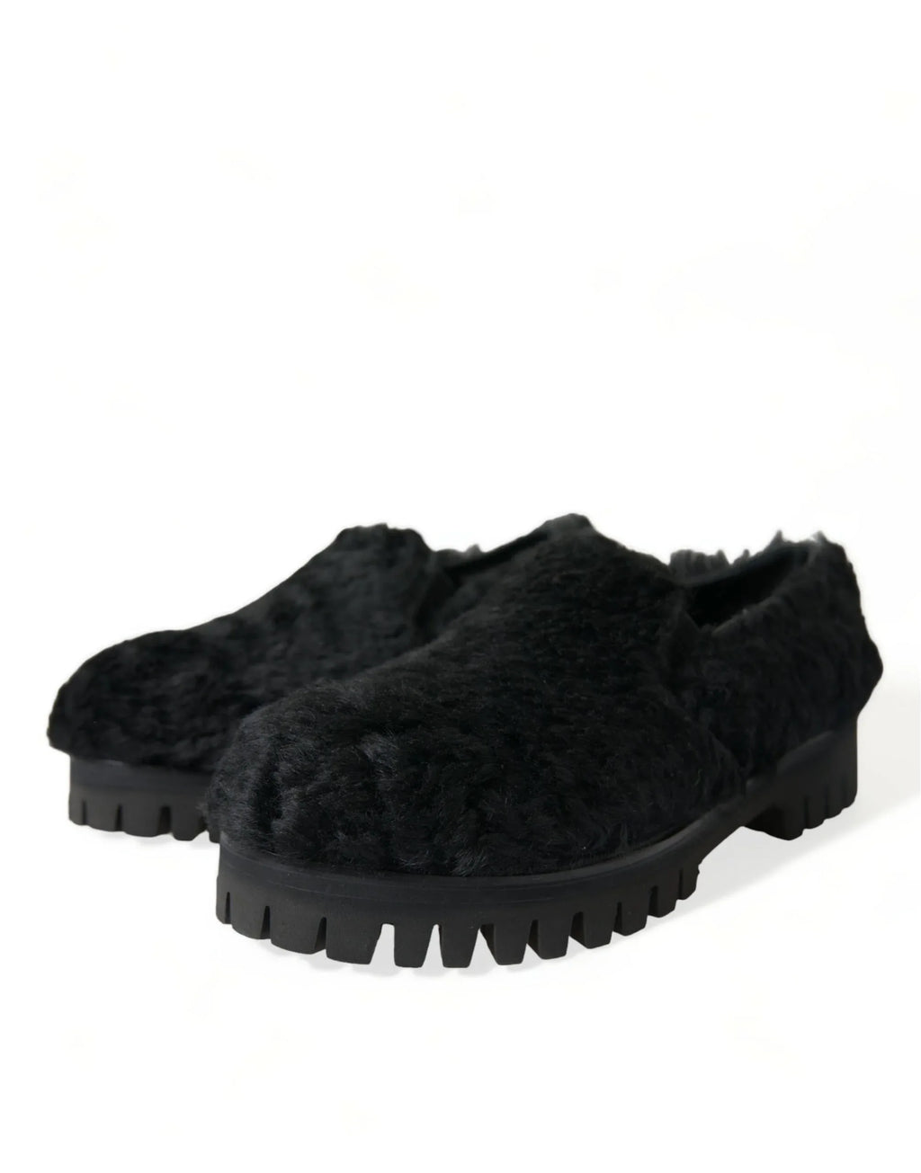 Dolce & Gabbana Black Fur Leather Slippers Dress Shoes - Zeiniez