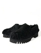 Dolce & Gabbana Black Fur Leather Slippers Dress Shoes - Zeiniez