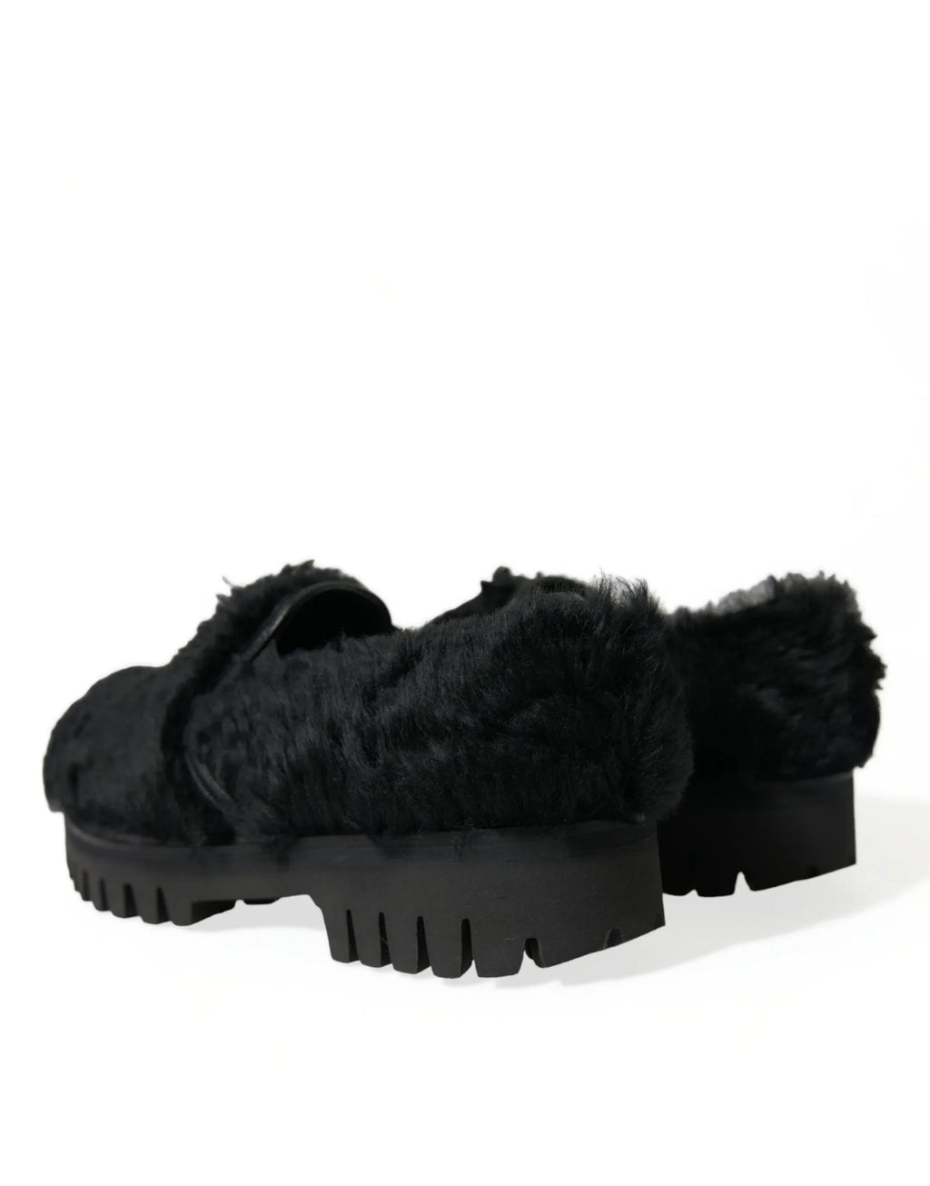 Dolce & Gabbana Black Fur Leather Slippers Dress Shoes - Zeiniez