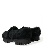 Dolce & Gabbana Black Fur Leather Slippers Dress Shoes - Zeiniez