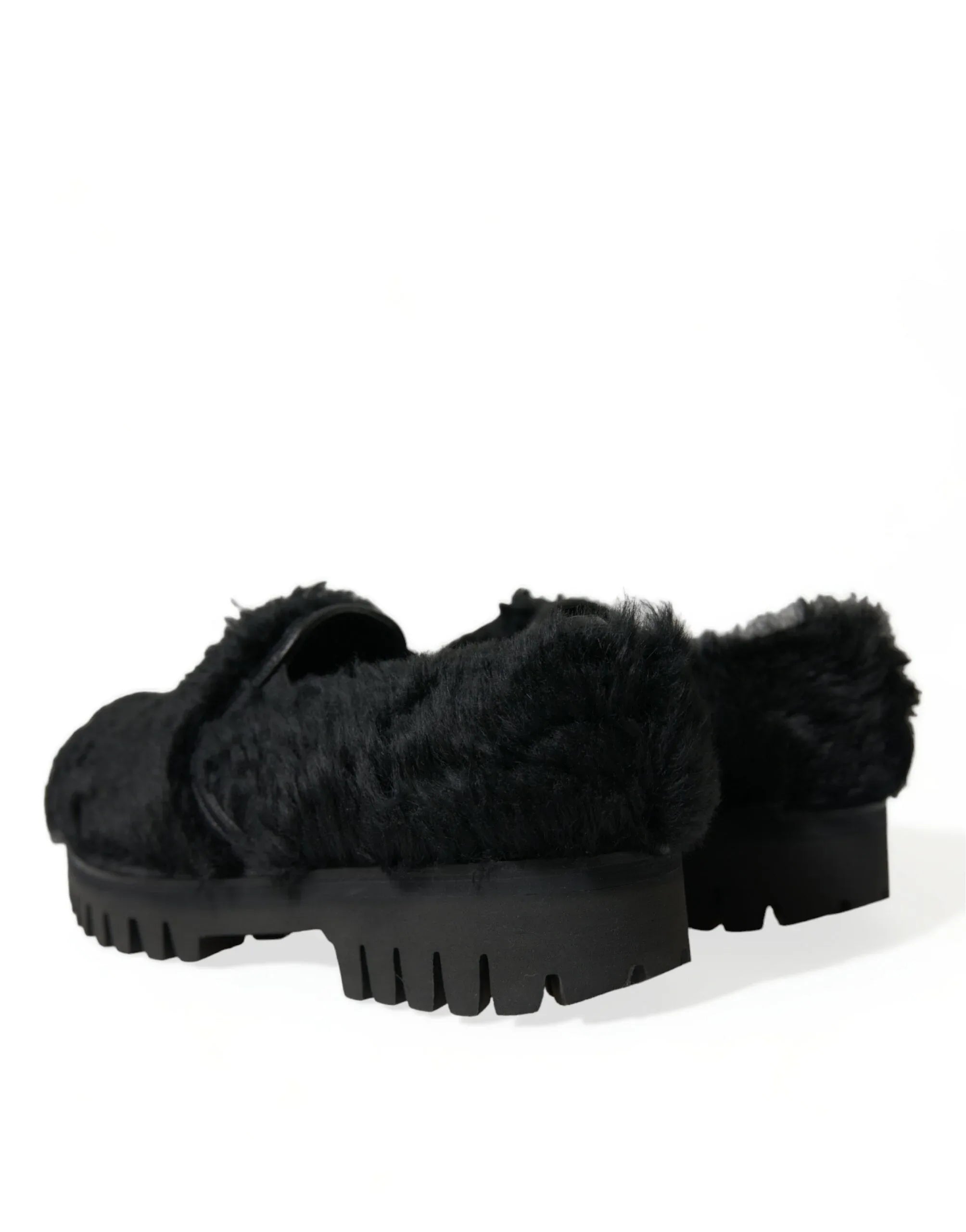 Dolce & Gabbana Black Fur Leather Slippers Dress Shoes - Zeiniez