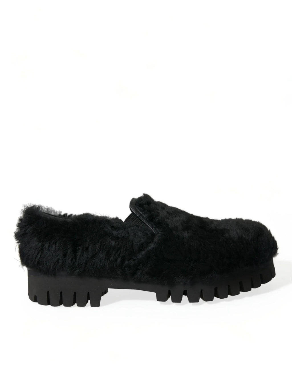 Dolce & Gabbana Black Fur Leather Slippers Dress Shoes - Zeiniez