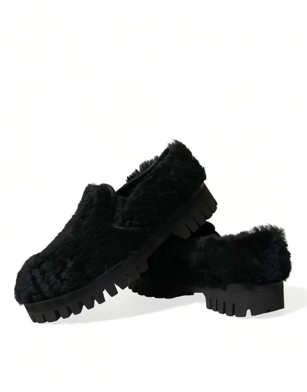 Dolce & Gabbana Black Fur Leather Slippers Dress Shoes - Zeiniez