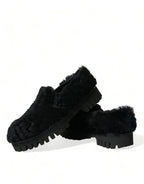 Dolce & Gabbana Black Fur Leather Slippers Dress Shoes - Zeiniez
