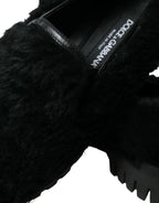 Dolce & Gabbana Black Fur Leather Slippers Dress Shoes - Zeiniez
