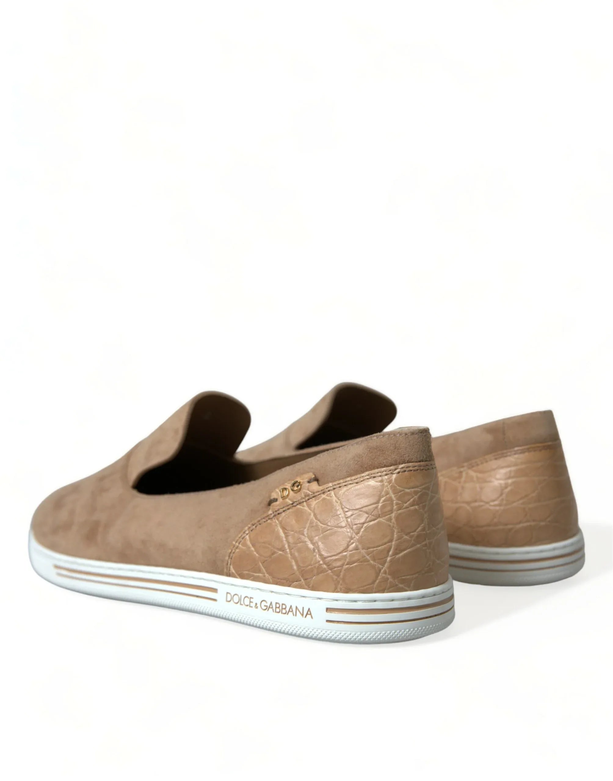 Dolce & Gabbana Beige Suede Caiman Men Loafers Slippers Shoes - Zeiniez