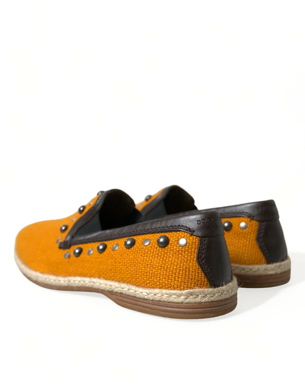Dolce & Gabbana Orange Linen Leather Studded Loafers Shoes - Zeiniez