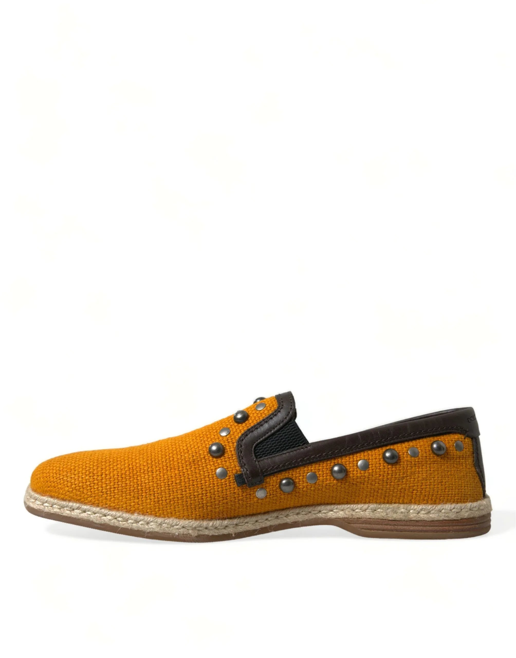 Dolce & Gabbana Orange Linen Leather Studded Loafers Shoes - Zeiniez