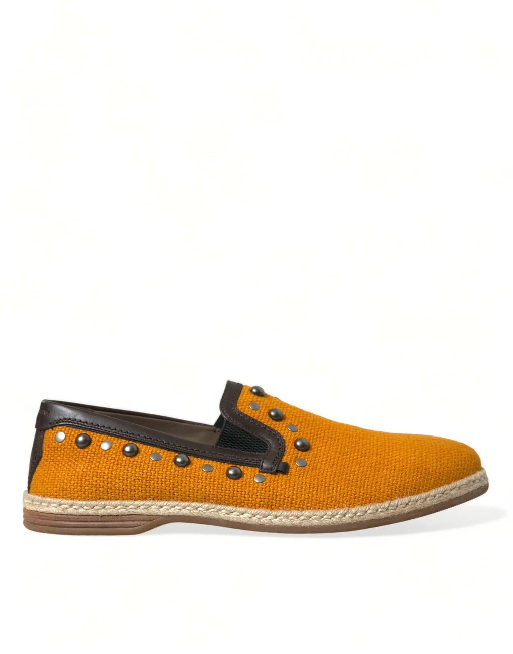 Dolce & Gabbana Orange Linen Leather Studded Loafers Shoes - Zeiniez