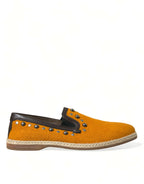 Dolce & Gabbana Orange Linen Leather Studded Loafers Shoes - Zeiniez