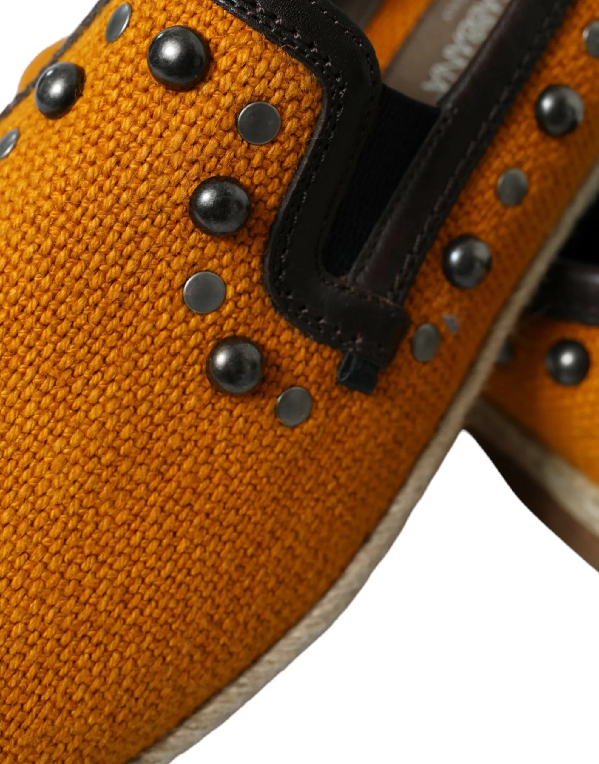 Dolce & Gabbana Orange Linen Leather Studded Loafers Shoes - Zeiniez