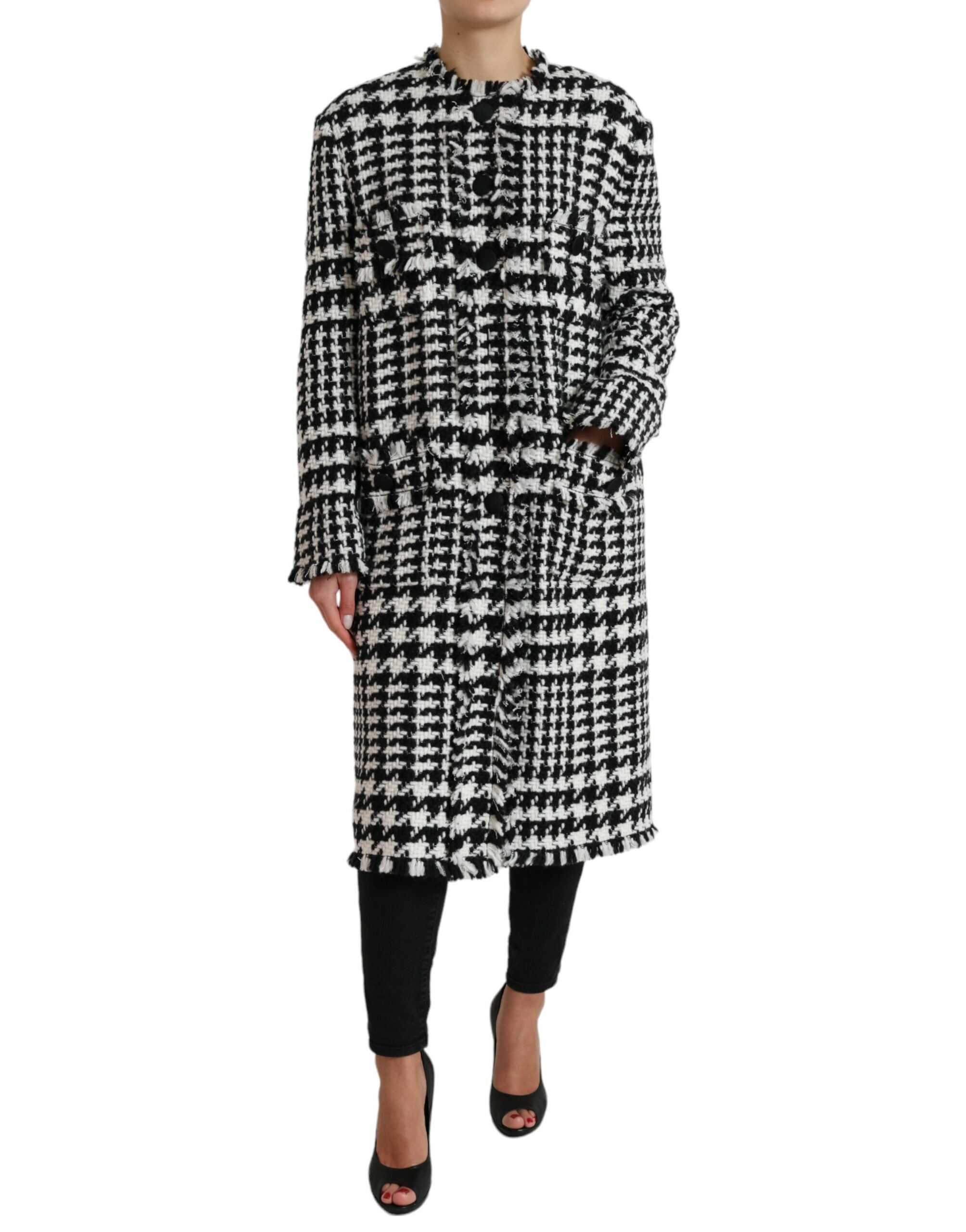 Dolce & Gabbana Black White Houndstooth Trench Coat Jacket - Zeiniez