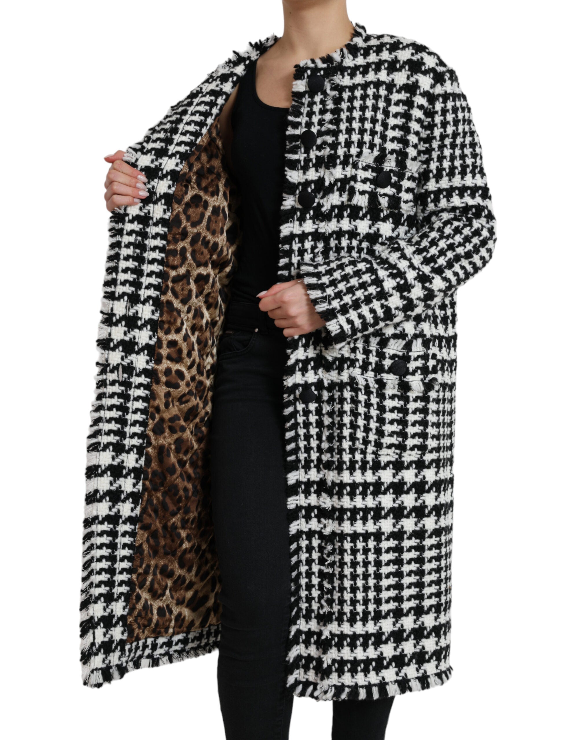 Dolce & Gabbana Black White Houndstooth Trench Coat Jacket - Zeiniez