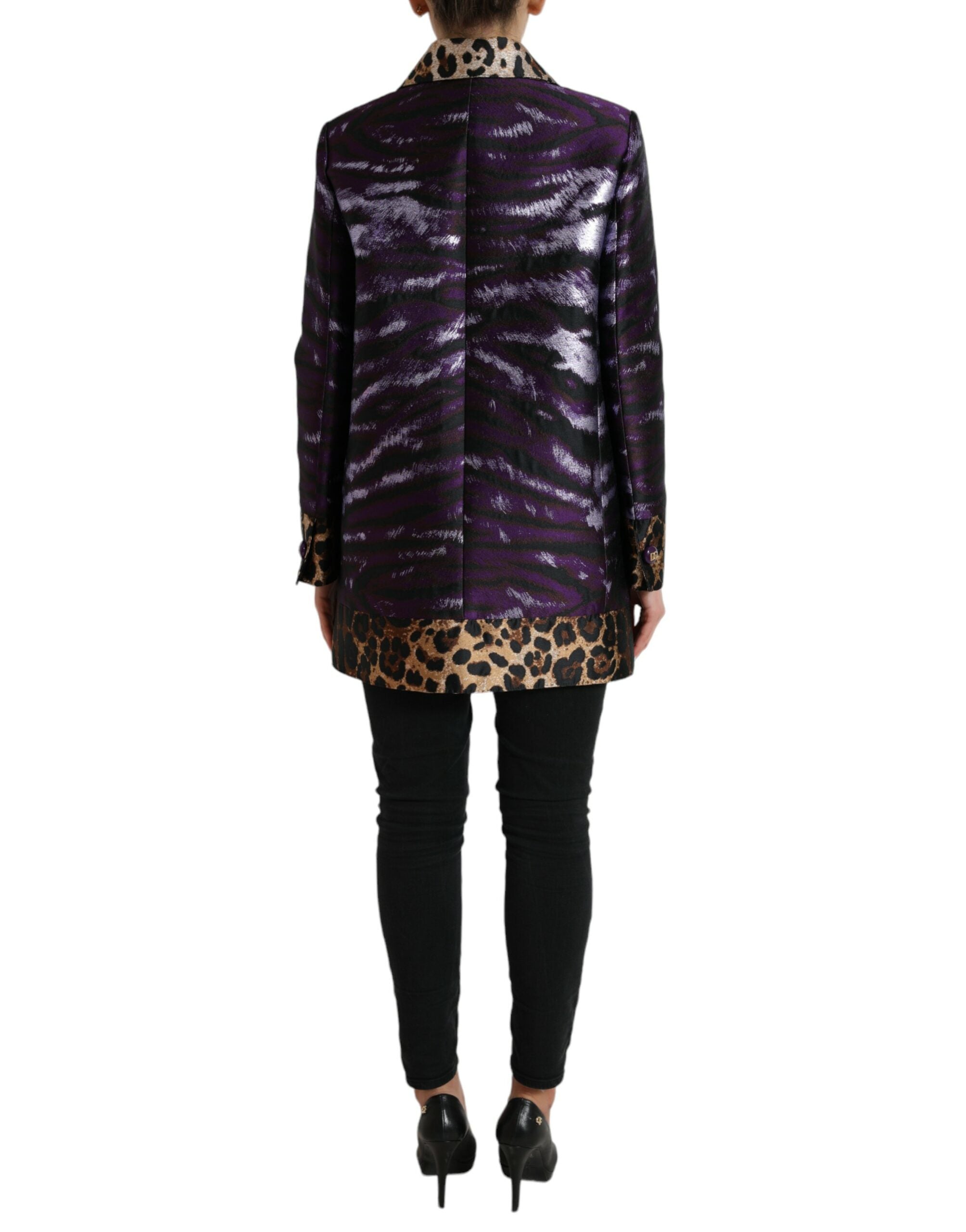 Dolce & Gabbana Purple Lamé Jacquard Tiger Print Coat Jacket - Zeiniez