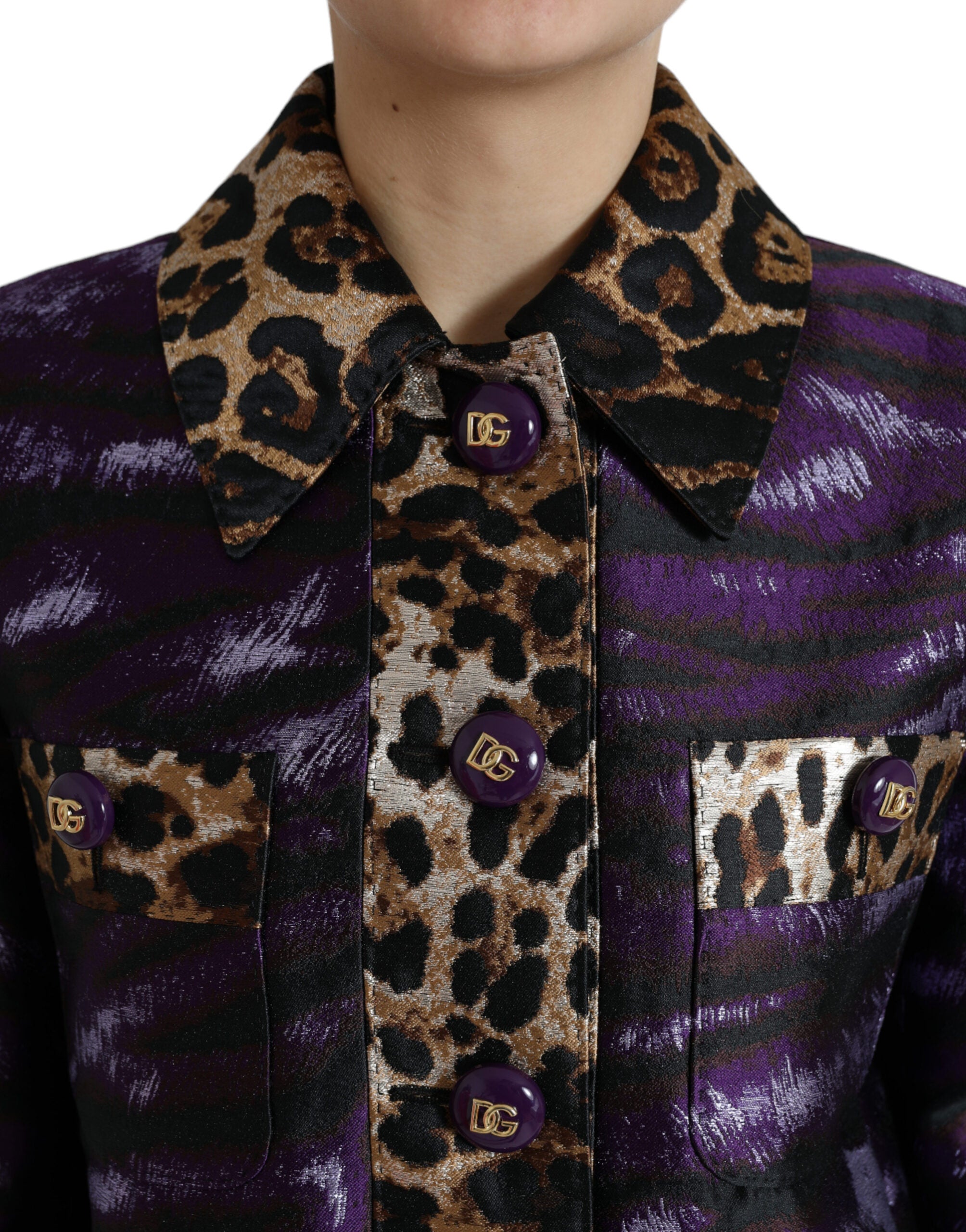 Dolce & Gabbana Purple Lamé Jacquard Tiger Print Coat Jacket - Zeiniez