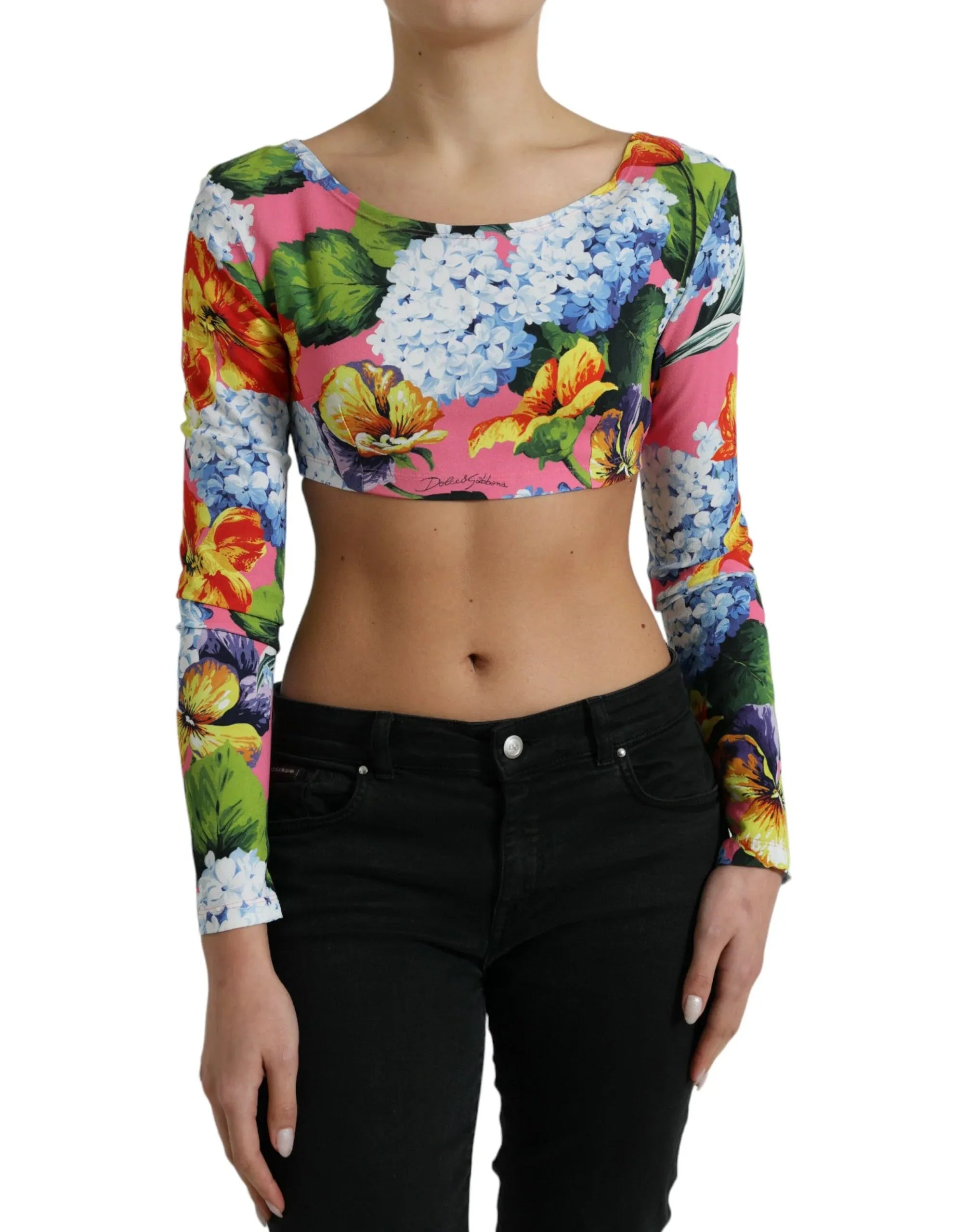 Dolce & Gabbana Multicolor Floral Long Sleeves Cropped Top - Zeiniez