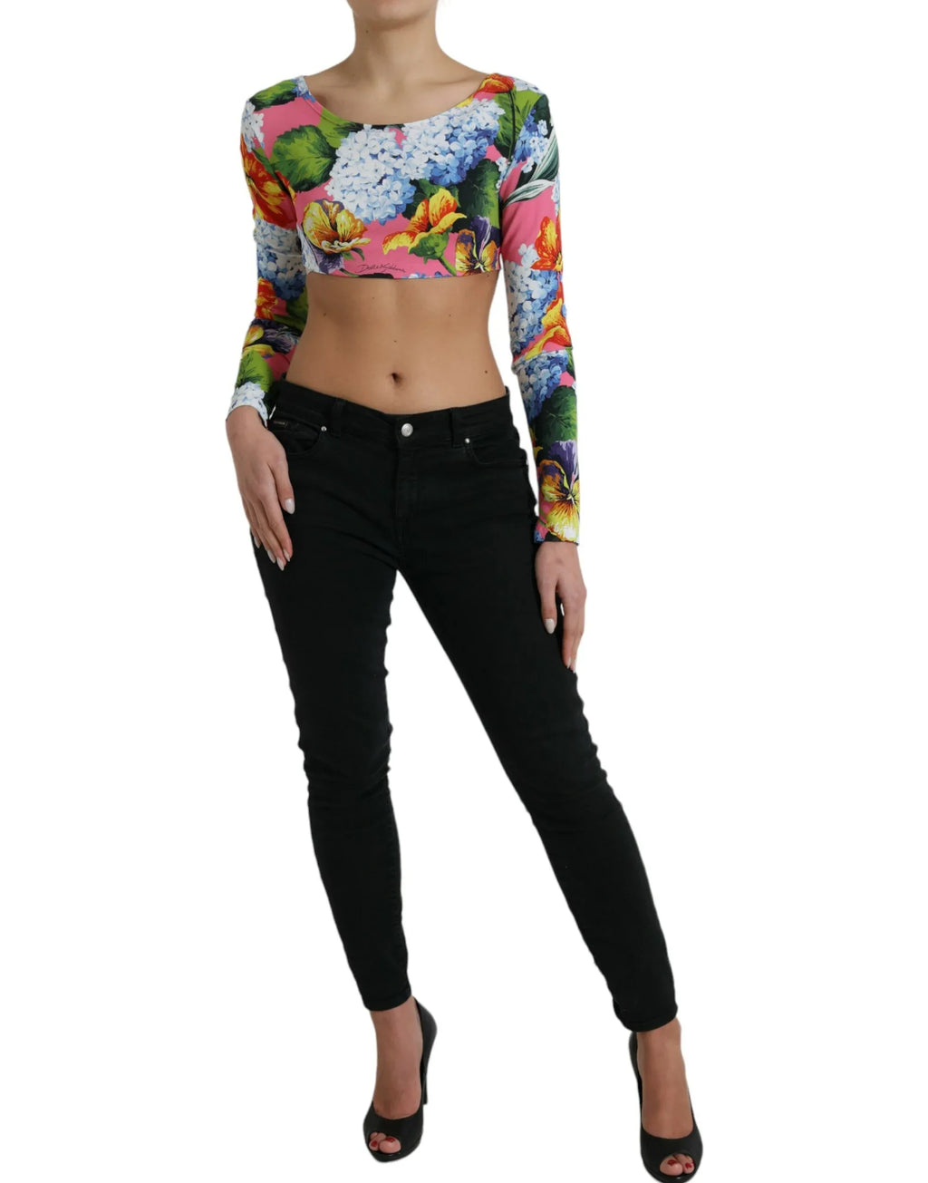 Dolce & Gabbana Multicolor Floral Long Sleeves Cropped Top - Zeiniez