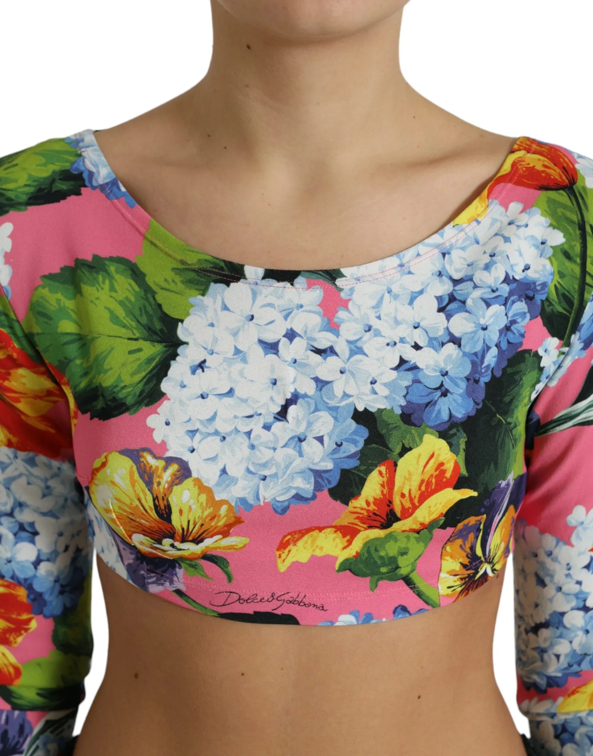 Dolce & Gabbana Multicolor Floral Long Sleeves Cropped Top - Zeiniez