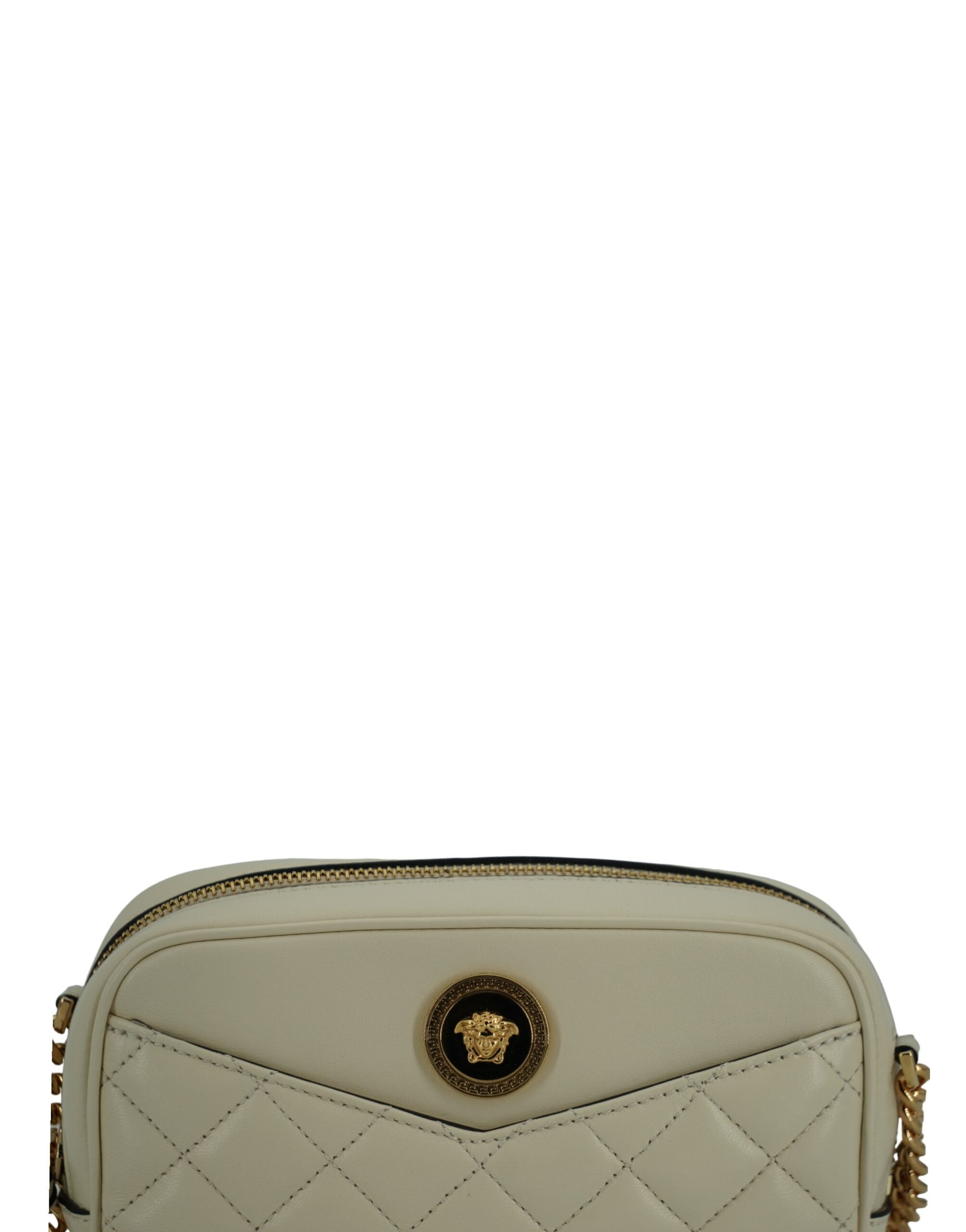 Versace White Lamb Leather Small Camera Crossbody Bag - Zeiniez