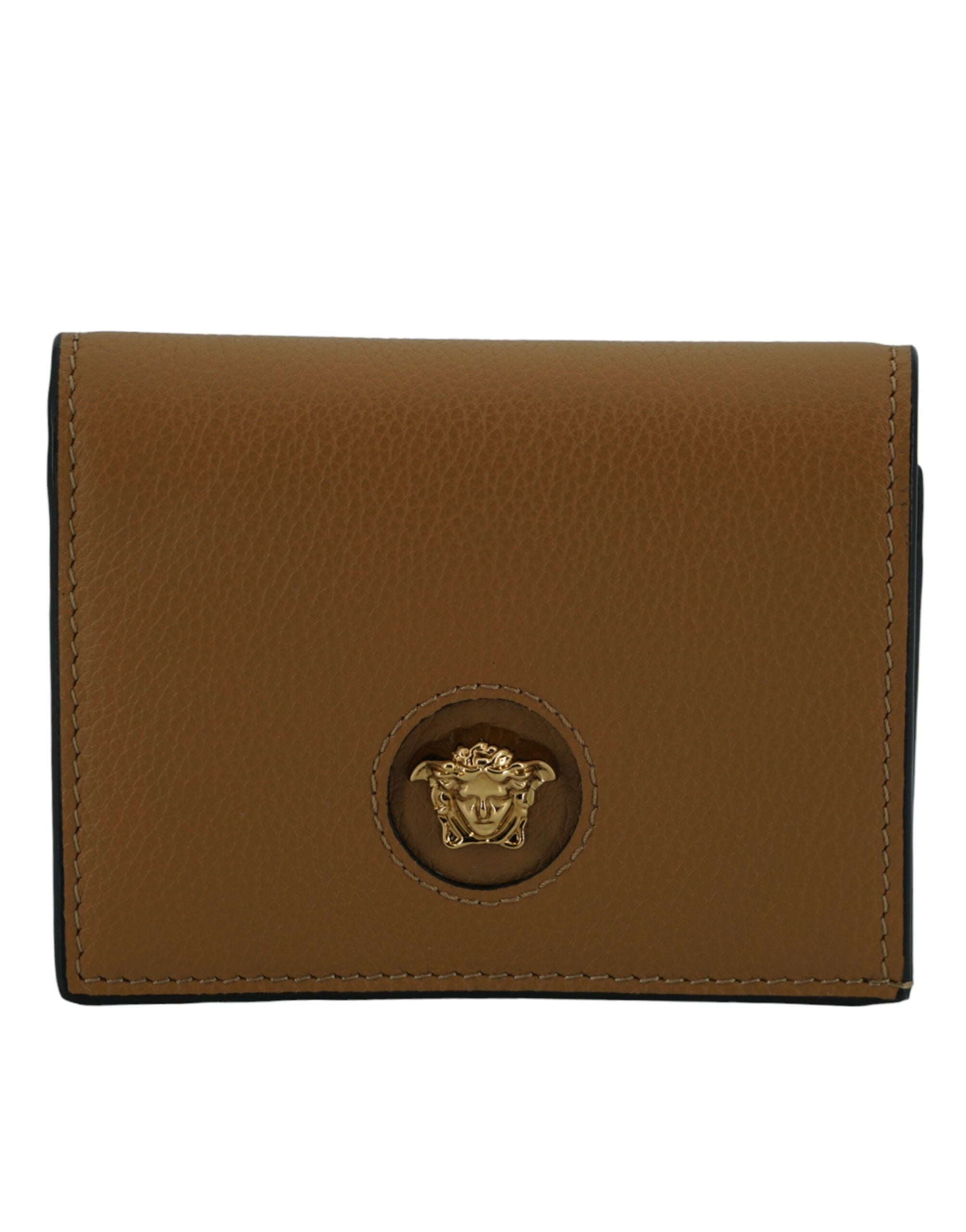 Versace Brown Calf Leather Compact Wallet - Zeiniez