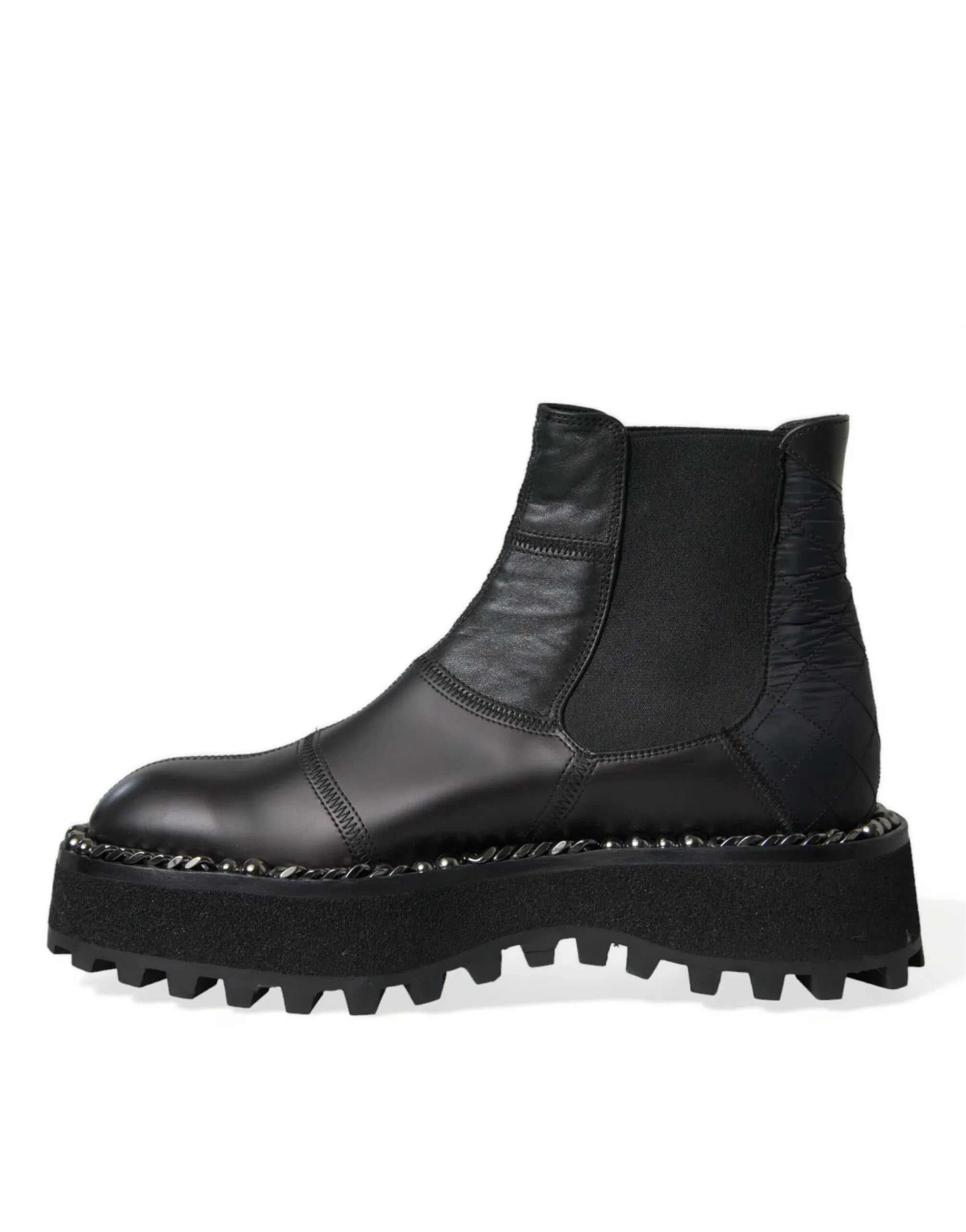 Dolce & Gabbana Black Leather Slip On Stretch Chelsea Boots Shoes - Zeiniez