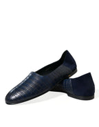 Dolce & Gabbana Blue Crocodile Leather Loafers Slip On Shoes - Zeiniez