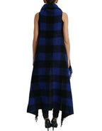 Dolce & Gabbana Black Blue Buffalo Check Poncho Coat Sweater - Zeiniez
