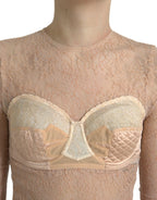 Dolce & Gabbana Beige Nylon Floral Lace Bustier Cropped Top - Zeiniez
