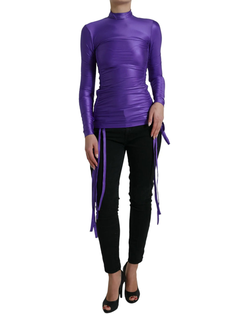 Dolce & Gabbana Purple Nylon Stretch Slim Long Sleeves Top - Zeiniez