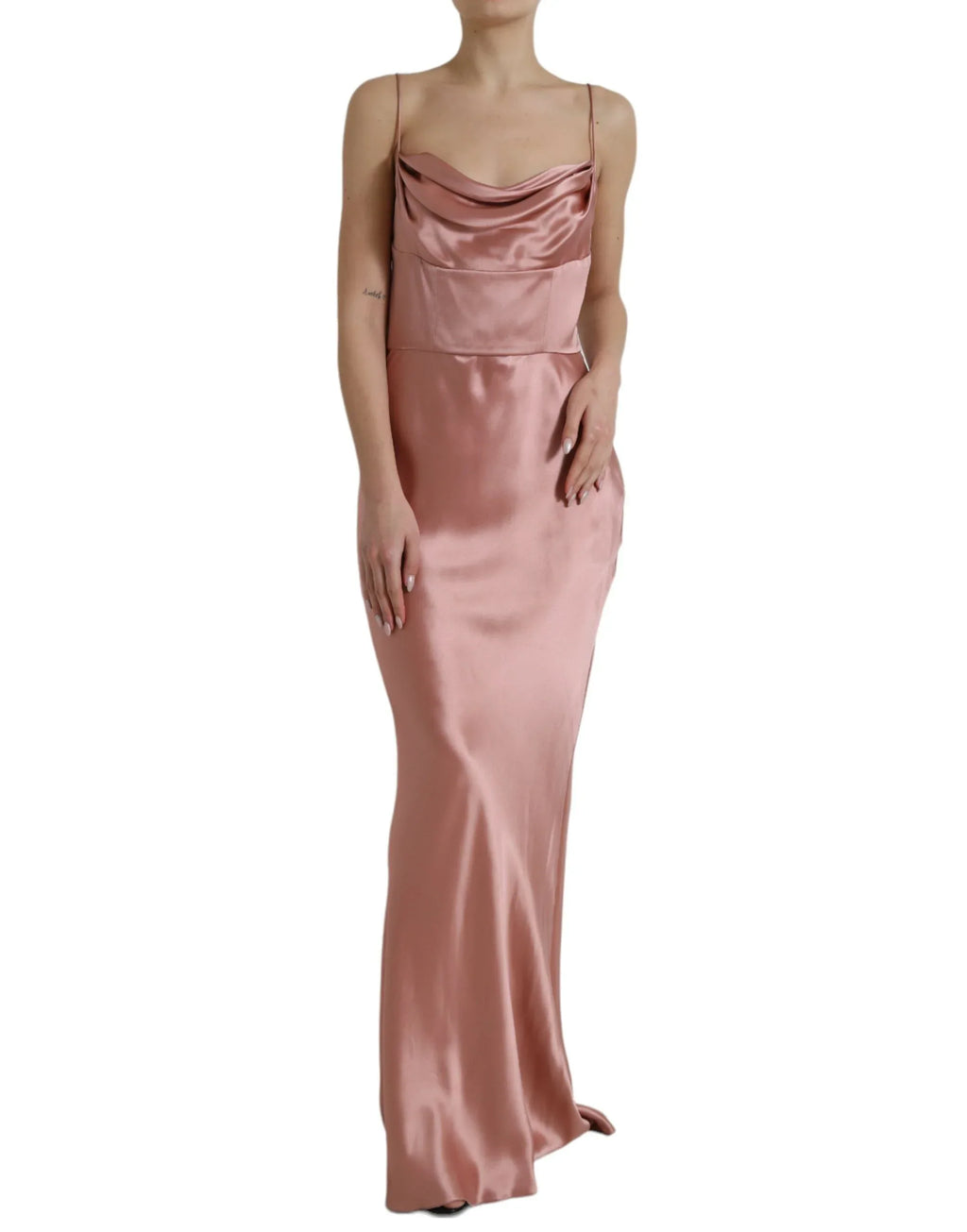 Dolce & Gabbana Pink Silk Spaghetti Straps Long Gown Dress - Zeiniez