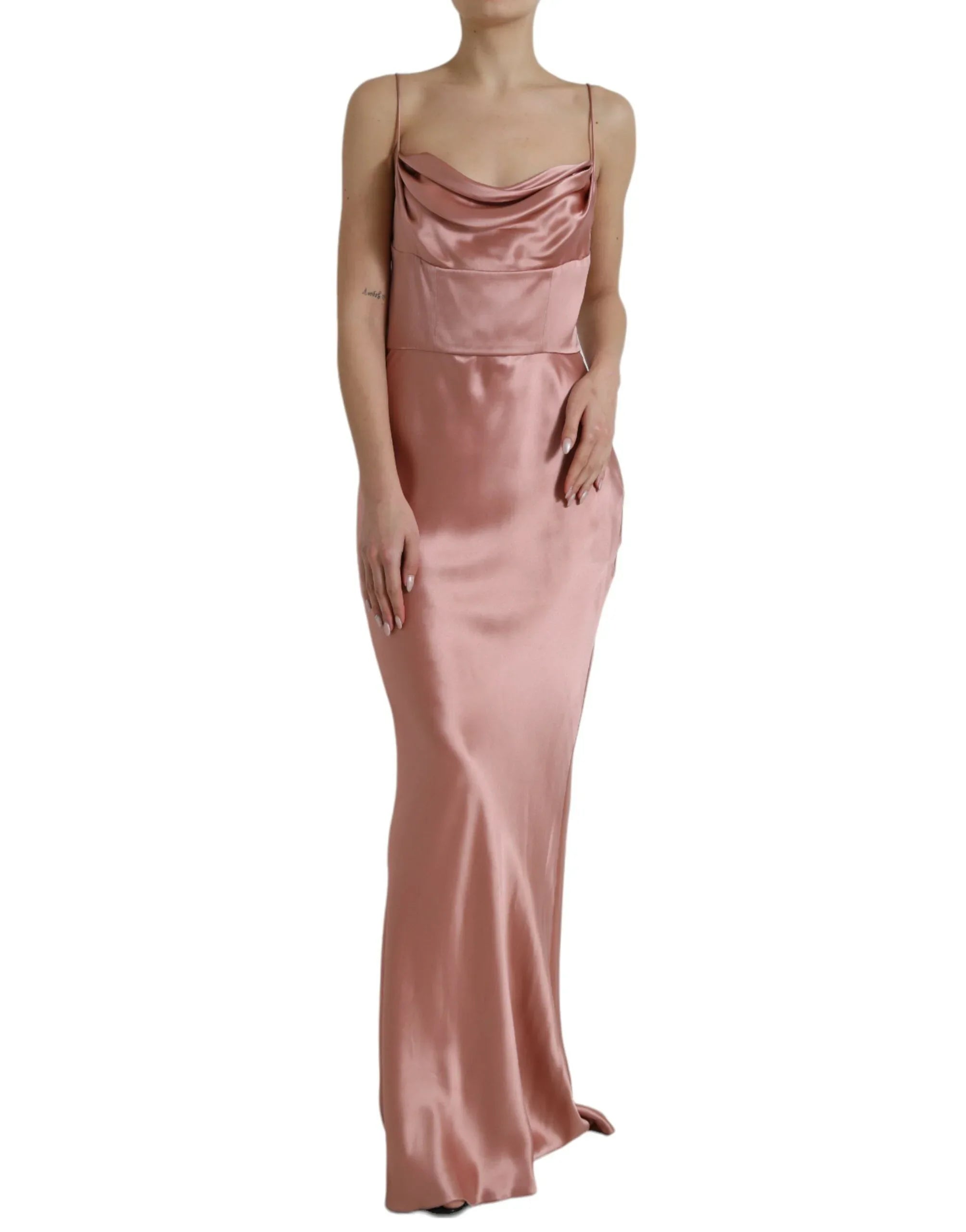 Dolce & Gabbana Pink Silk Spaghetti Straps Long Gown Dress - Zeiniez