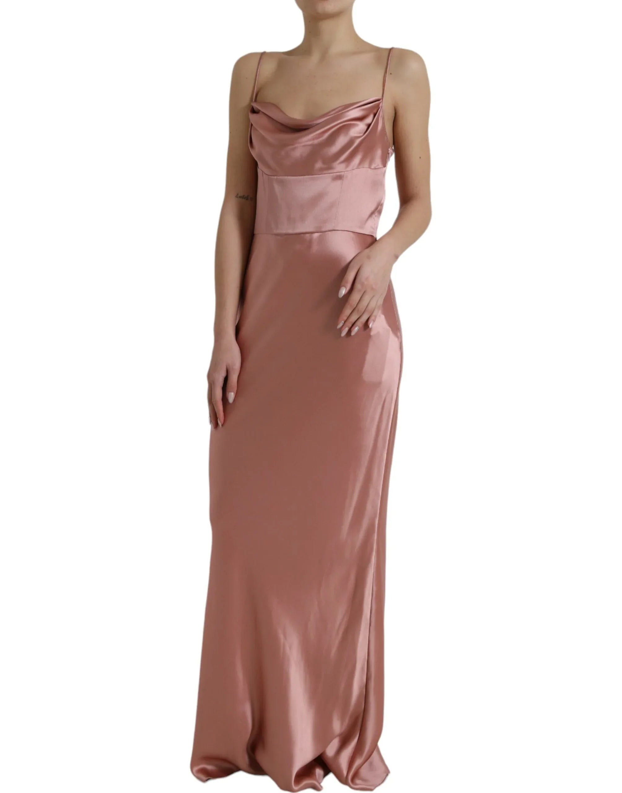 Dolce & Gabbana Pink Silk Spaghetti Straps Long Gown Dress - Zeiniez