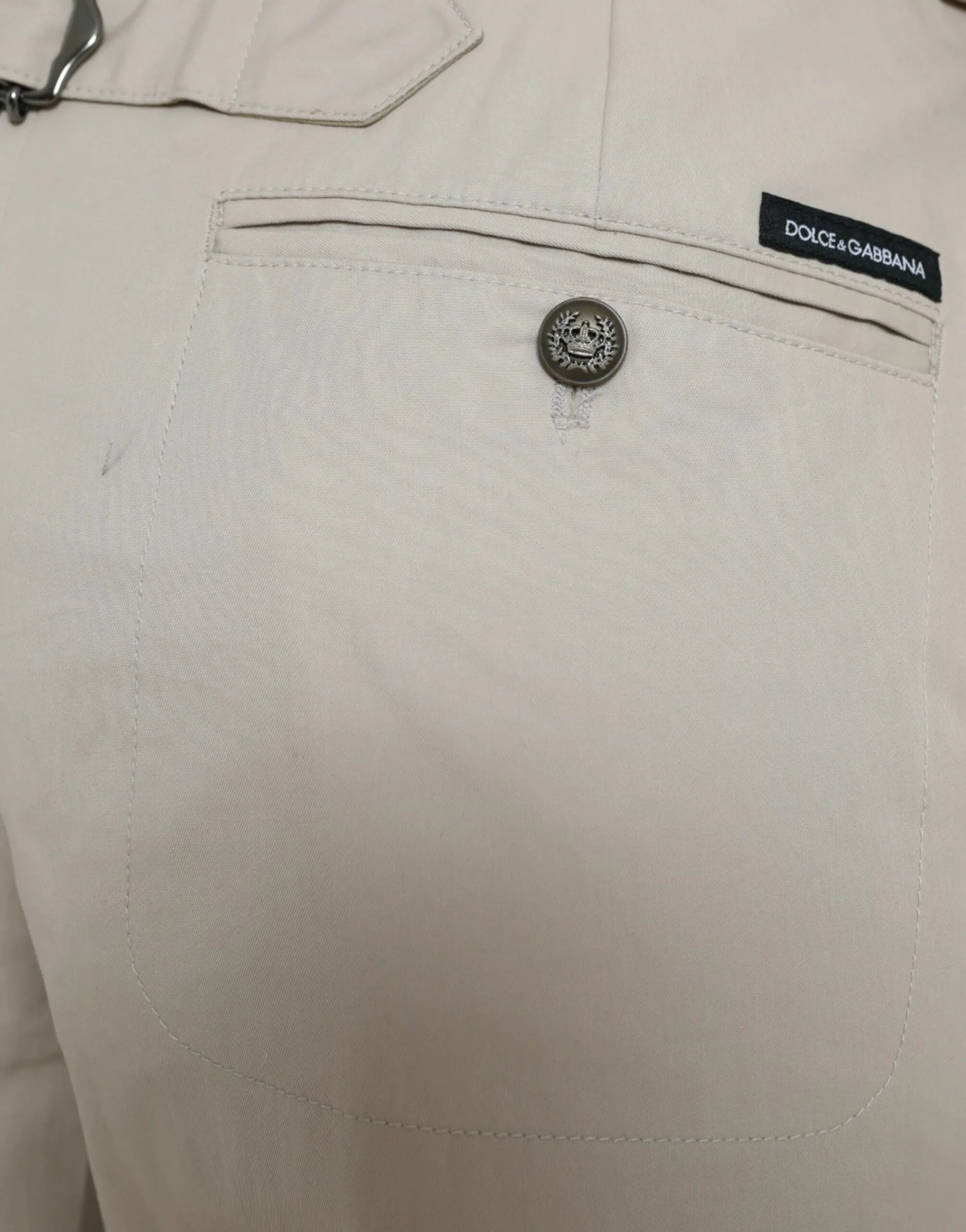 Dolce & Gabbana Beige Cotton High Waist Tapered Pants - Zeiniez