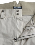 Dolce & Gabbana Beige Cotton High Waist Tapered Pants - Zeiniez