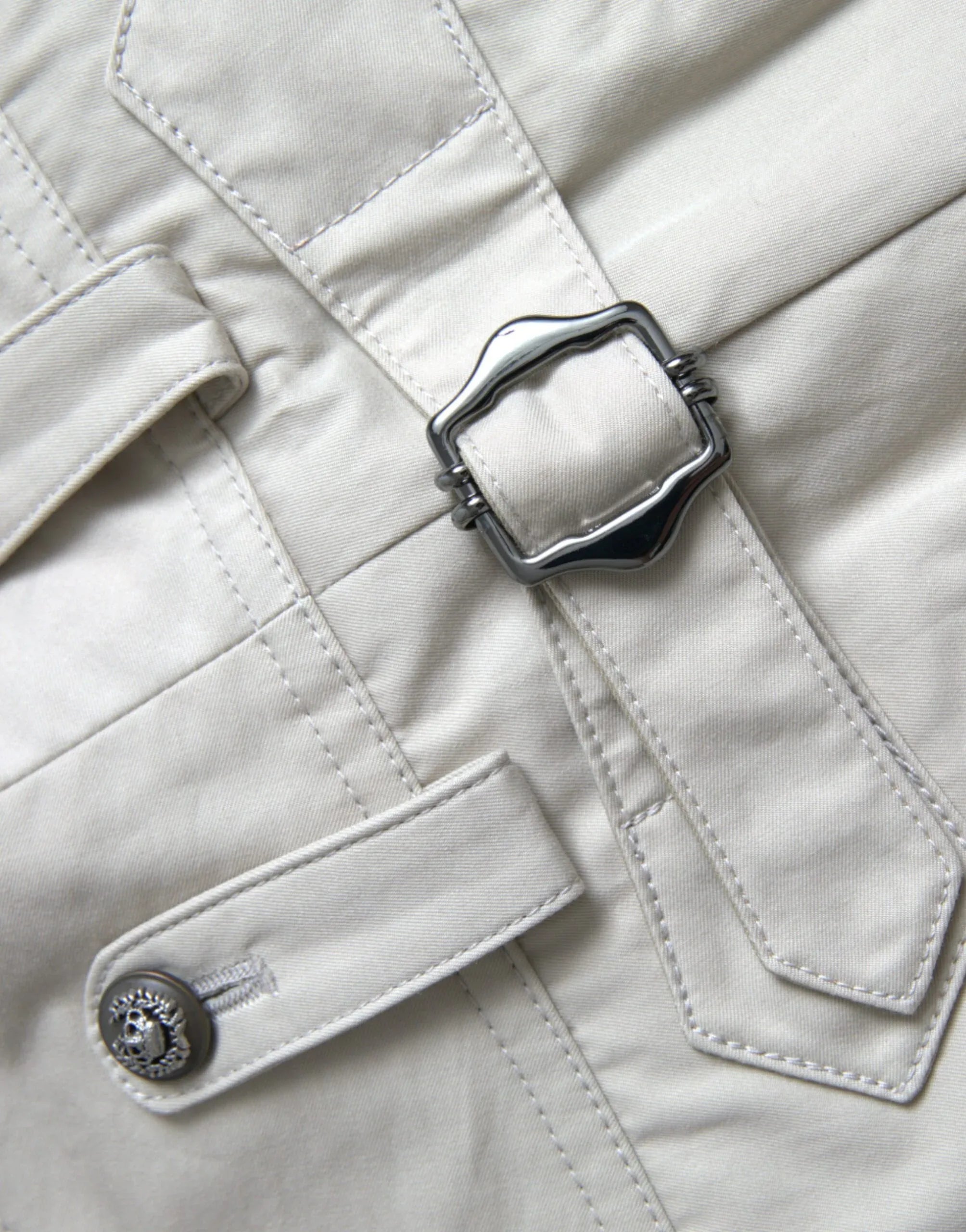 Dolce & Gabbana Beige Cotton High Waist Tapered Pants - Zeiniez