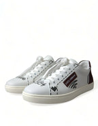 Dolce & Gabbana White Bordeaux Leather Logo Low Top Sneakers Shoes - Zeiniez
