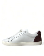 Dolce & Gabbana White Bordeaux Leather Logo Low Top Sneakers Shoes - Zeiniez
