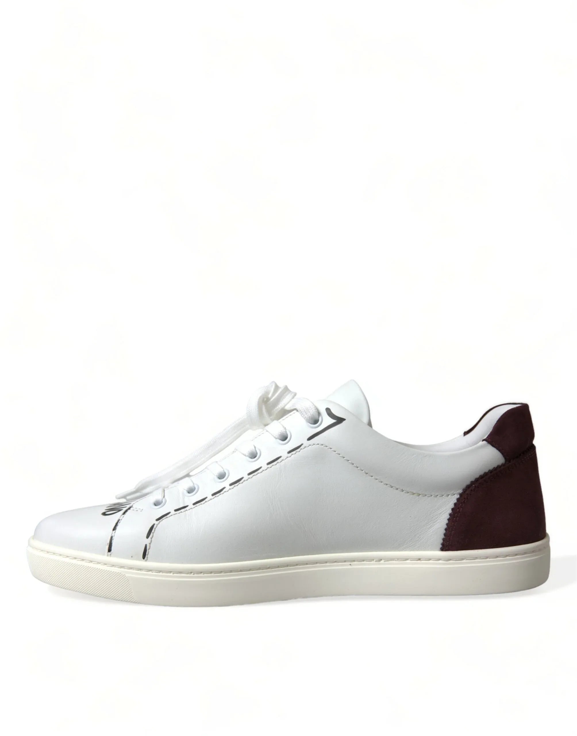 Dolce & Gabbana White Bordeaux Leather Logo Low Top Sneakers Shoes - Zeiniez