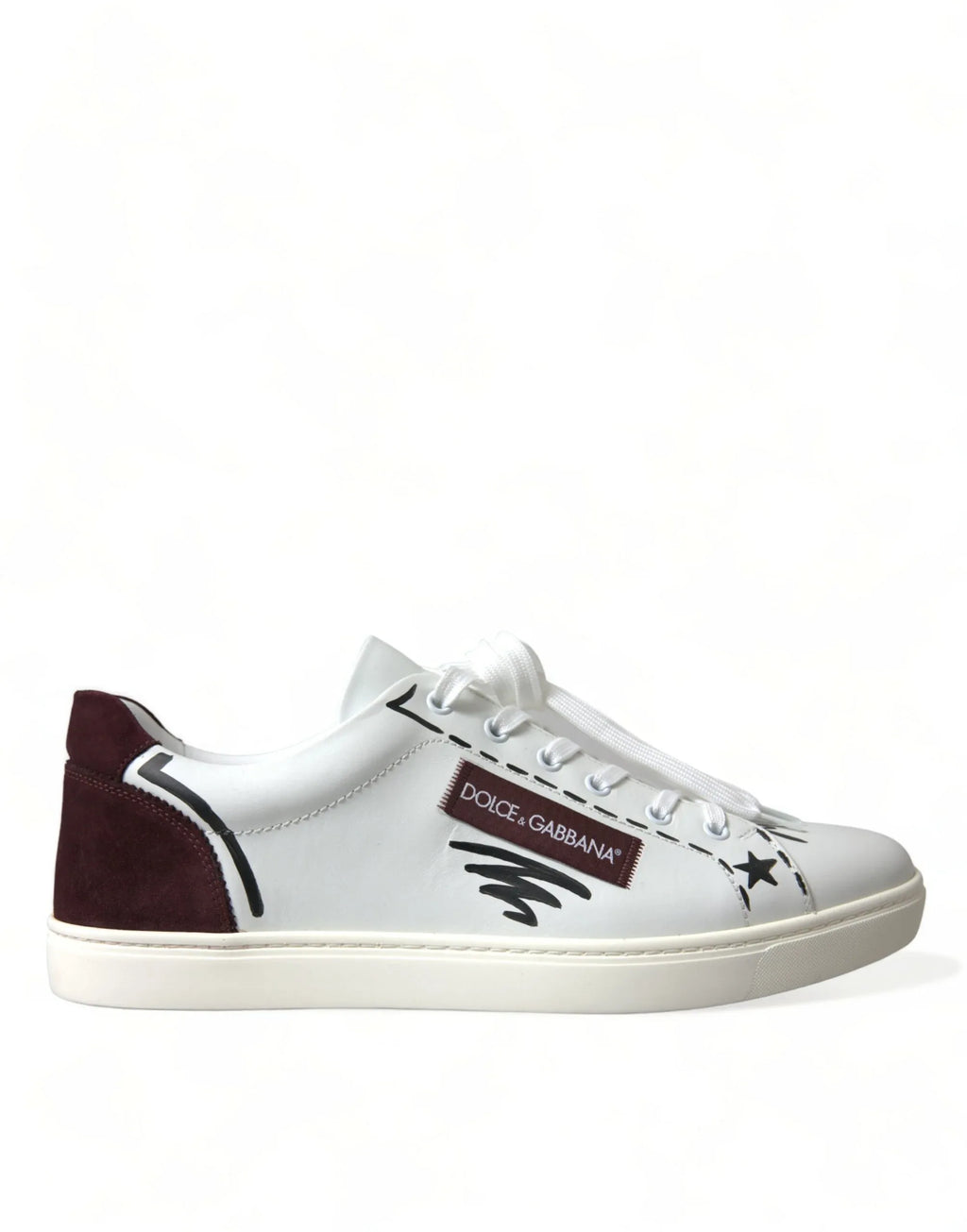 Dolce & Gabbana White Bordeaux Leather Logo Low Top Sneakers Shoes - Zeiniez